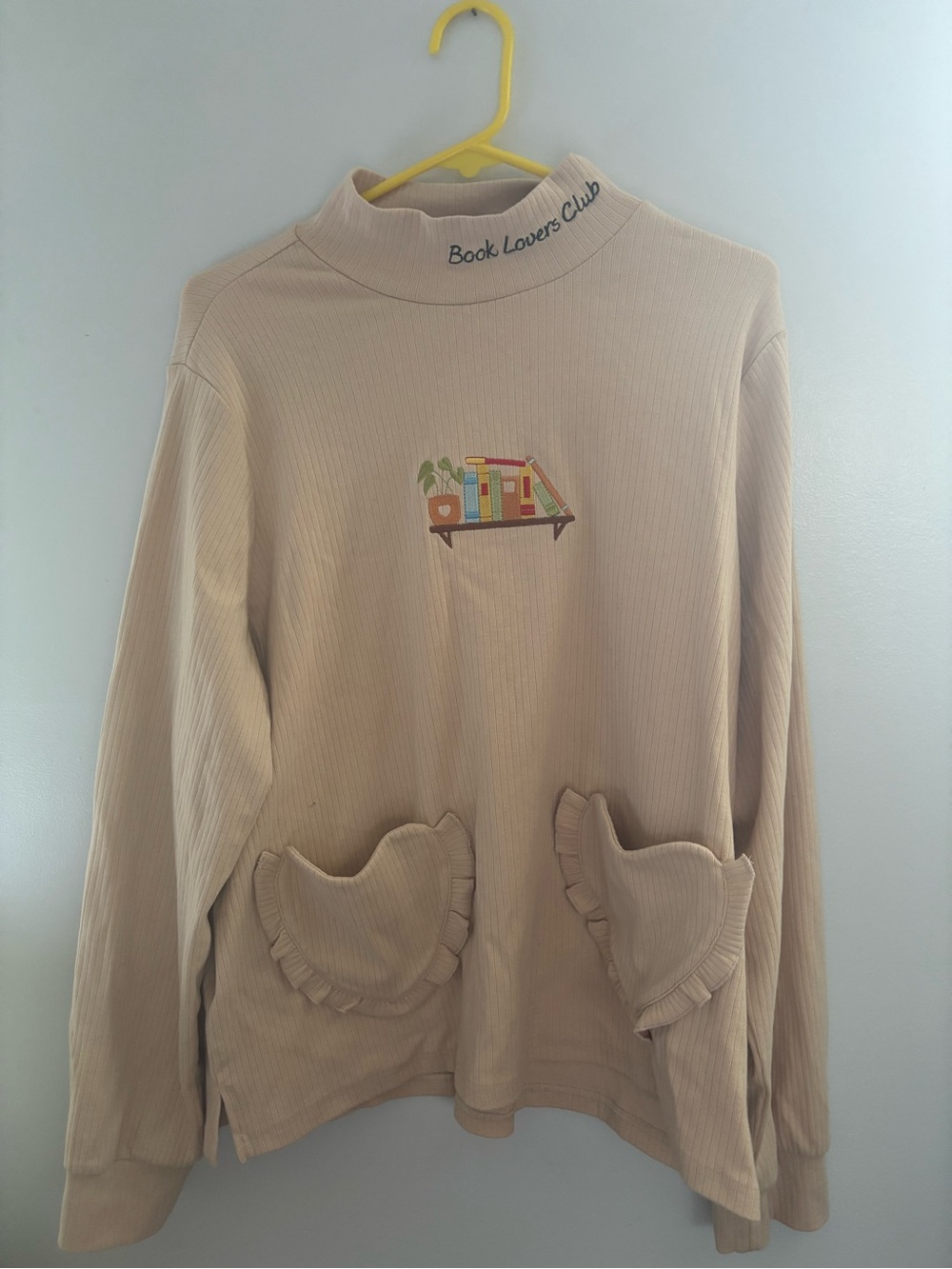 Book Lovers Club Cream Ribbed Mock Neck Top
